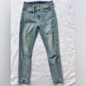 7 For All Mankind Light Denim Jeans with Raw Edge, Size 25